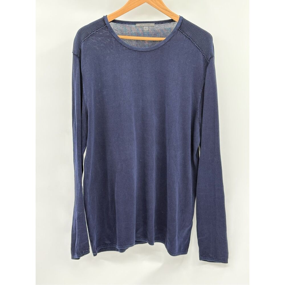 John Varvatos Collection Shirt Light Sweater Long Sleeve Elbow Patch Men XL Blue